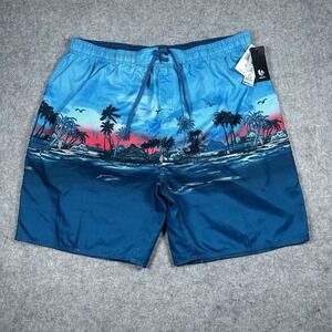 Burnside Swim Shorts Mens Size XL 360 Blue Hawaiin Graphic Swimwear Trunks